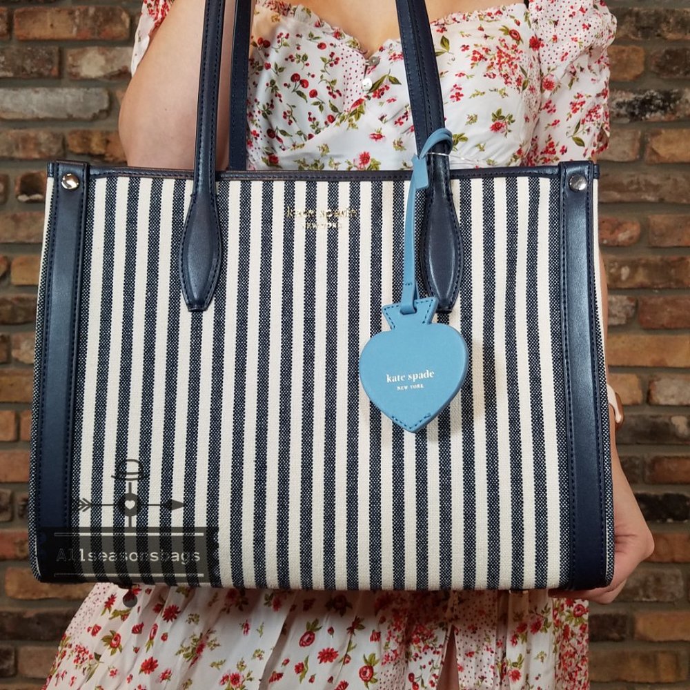 Kate Spade MEDIUM Striped BLUE Market Tote Bag